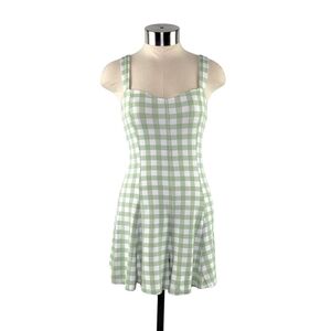 Forever 21 Women's Green & White Plaid Romper Size S Sweetheart Neck Back Cutout
